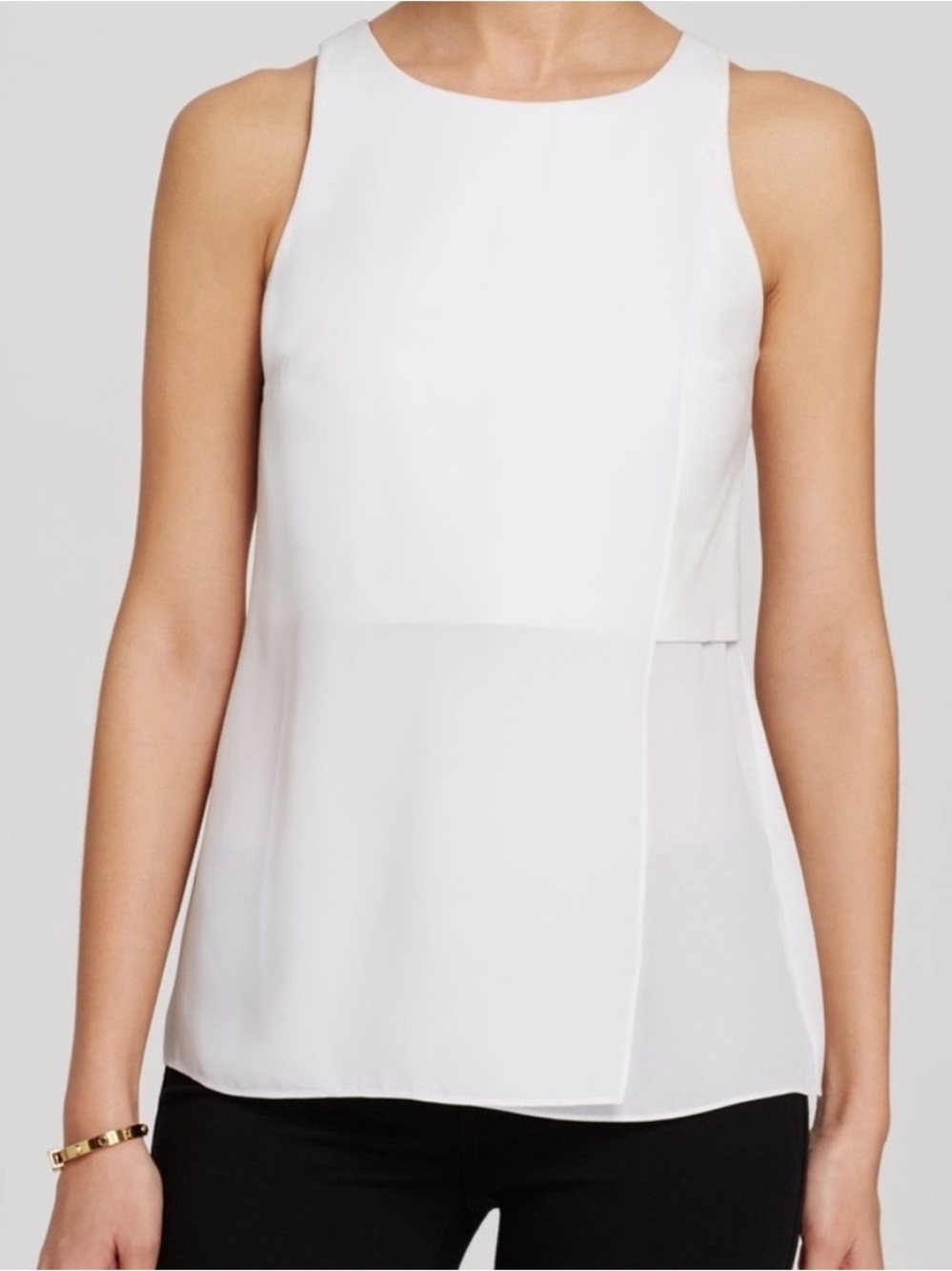 Bailey 44 White Sleeveless Blouse Top Faux Leather Asymmetrical Size XS